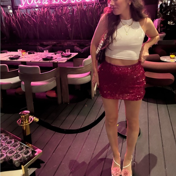 Hot Pink Sequin ONLY Mini Skirt - Picture 3 of 3